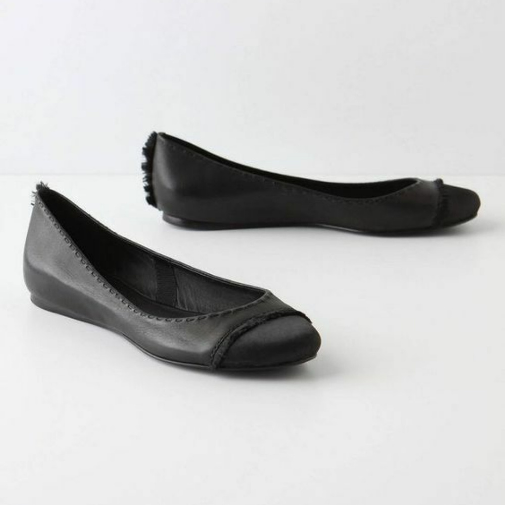 Anthropologie Leifsdottir Liisa Flats Black Leather Shoes Ballerinas Size 40.5